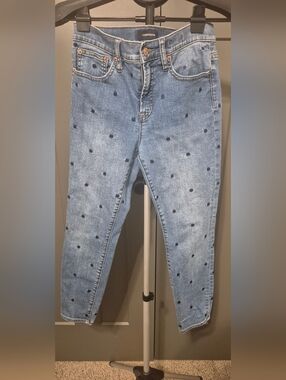 J.Crew High-Rise Toothpick Jeans 28 Petite Navy Polka Dots 9-Inch Rise